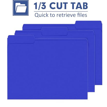 File Folder, PANDRI 120 Pack File Folder, 1/3 Cut Tab, Letter Size, Filing Folder for Office School Business, Royal Blue - color: Royal Blue