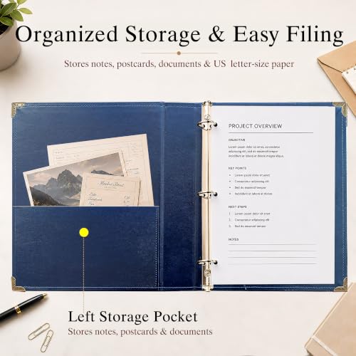 Oversized 1 Inch D-Ring 3 Ring Binder, Faux Leather, Blue | Faux leather inside and out; fits 8.5 x 11 paper, sheet protectors, dividers, recipes, certificates, and files. - color: Blue, size: 1 Inch