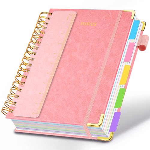 Hardcover Spiral Notebook 8.5"x11" Journal Notebook with Tabs and Removable Dividers 300 Pages 5 Subject Notebook College Ruled, Faux Leather Spiral Bound Notebook for Women School Work(Pink) - color: Pink, size: 8.5"x11"(A4)