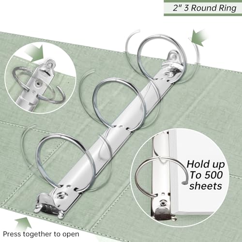 2 Inch 3 Ring Linen Binder Organizer, BVSSX Three Ring Binders with Clipboard, Plastic Folder, 5-Tabs Pocket Dividers with Sticker Labels, Pen Loop, Elastic Strap (Sauge, Letter Size) - color: Sauge, size: 2in（Letter Size）
