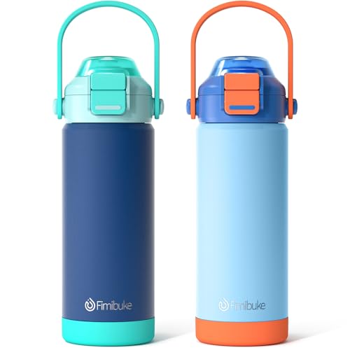 Kids Insulated Water Bottle with Pop-Open Straw & Spout 2-in-1 Lid, 18oz Leak Proof 18/8 Stainless Steel Vacuum Tumbler, BPA-Free Kids Cup For Travel School Boys Girls Toddler, 2 Packs Sea World - color: A2.Underwater World, size: 18 Ounces
