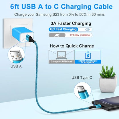 USB C Charger Cable Fast Charging 3 Pack 6ft for iPhone 17 16 15 Pro Max/15 Plus/15 Pro/15, 3.1A Braided Car Cord USB A to USB C Android Phone Power Cord for Samsung Galaxy S24 A54 A14 S23 Ultra S22