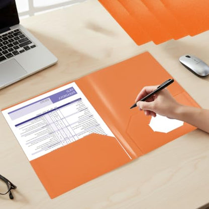 Orange Folders with Pocket 7 Pack, 2 Pocket File Folders Bulk, Plastic Paper Folder, File Folders with Card Slot for Student School, Home Office Business Supplies - color: Orange