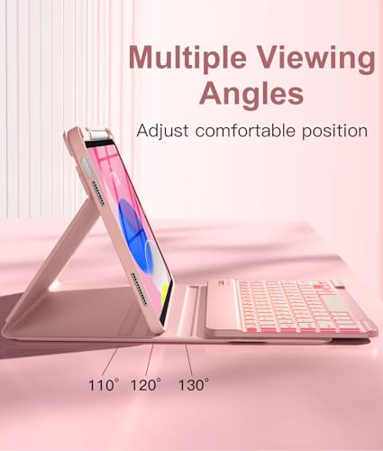 Hamile for iPad 11th 10th Generation Case with Keyboard - 7 Colors Backlit Wireless Detachable Folio Keyboard Cover with Pencil Holder for iPad A16 11-inch 2025 10th Gen 10.9 Inch 2022 (Pink Rose) - color: Pink Rose