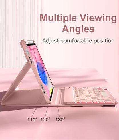 Hamile for iPad 11th 10th Generation Case with Keyboard - 7 Colors Backlit Wireless Detachable Folio Keyboard Cover with Pencil Holder for iPad A16 11-inch 2025 10th Gen 10.9 Inch 2022 (Pink Rose) - color: Pink Rose