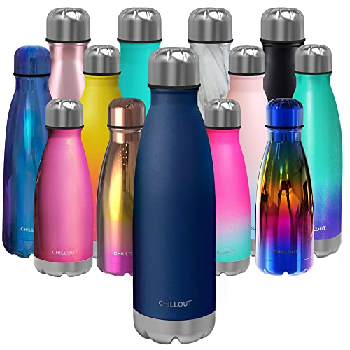 CHILLOUT LIFE Stainless Steel Water Bottle: 17 oz Double Wall Insulated Cola Bottle Shape for Cold and Warm Drinks, BPA Free Metal Sports Bottle - Navy Blue - color: Navy Blue, size: 17 Ounces, style: 1 Pack