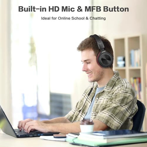 SIMOLIO Wired Headphones with Microphone & Volume Control & 3-Level Switchable Volume Limited & Share Jack & Bag, Stereo Headset for Kids Teens Adults Youth School Plane Travel Gift PC Computer Laptop