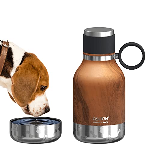 Asobu Buddy Bottle a Stainless Steel Insulated Water Bottle for with Removable Dog Water Bowl and Dog Food and Treat Storage Bowl (Wood, 37 oz Water Bottle with Bowl) - color: Wood