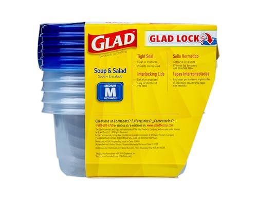 Glad GladWare Medium Rectangle Food Storage Containers with Lids, BPA Free Plastic for Soups Salads and Meal Prep, Airtight Leak Resistant, Microwave Dishwasher Freezer Safe, 24 Oz, 5 Count - 6 Pack - size: 24 oz - 30 Count, style: Rectangle