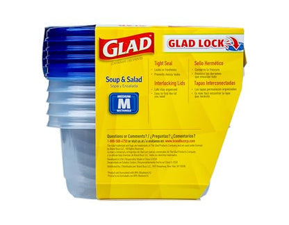 Glad GladWare Medium Rectangle Food Storage Containers with Lids, BPA Free Plastic for Soups Salads and Meal Prep, Airtight Leak Resistant, Microwave Dishwasher Freezer Safe, 24 Oz, 5 Count - 6 Pack - size: 24 oz - 30 Count, style: Rectangle