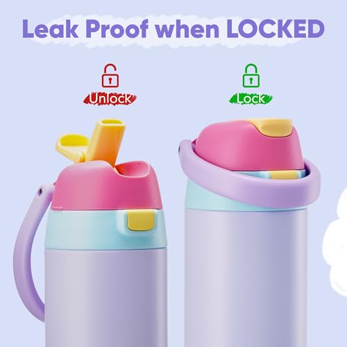 Fijinhom 12 oz Toddler Water Bottle with 2-in-1 Lid, 304 Stainless Steel Insulated Bottle, Kids Water Bottle for School Boys Girls, Leak-Proof Great for Sport, Travel & Gift, Rainbow - color: Rainbow