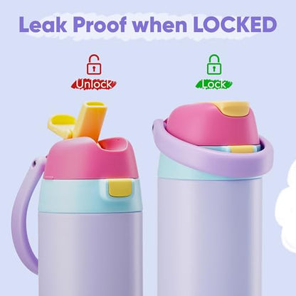 Fijinhom 12 oz Toddler Water Bottle with 2-in-1 Lid, 304 Stainless Steel Insulated Bottle, Kids Water Bottle for School Boys Girls, Leak-Proof Great for Sport, Travel & Gift, Rainbow - color: Rainbow