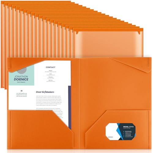 Henoyso 60 Pack Plastic Folders with Clear Front Pockets Bulk Heavy Duty File Folders with 2 Pockets and Card Slot for Student Teacher Back to School Supplies Office Presentation (Orange) - color: Orange