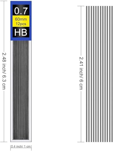 0.7mm HB Mechanical Pencil Lead Refills, 120 Pieces (10 Tubes x 12 Leads), Break-Resistant Polymer Graphite Refills, Smooth Writing Drawing Supplies for School & Office Use