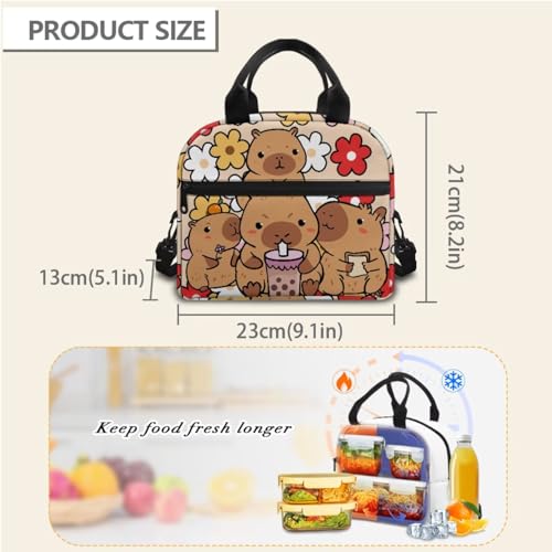 Horeset Capybaras Hippie Daisy Backpack Set for Girls Kids 17inch Bookbags with Water Bottle Cover Picnic Insulated Lunch Tote Bag Set of 3 Large Capacity Elementary Middle School Bags Rucksack - color: Capybaras Hippie Daisy
