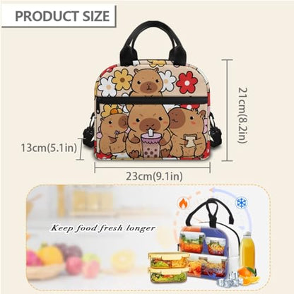 Horeset Capybaras Hippie Daisy Backpack Set for Girls Kids 17inch Bookbags with Water Bottle Cover Picnic Insulated Lunch Tote Bag Set of 3 Large Capacity Elementary Middle School Bags Rucksack - color: Capybaras Hippie Daisy