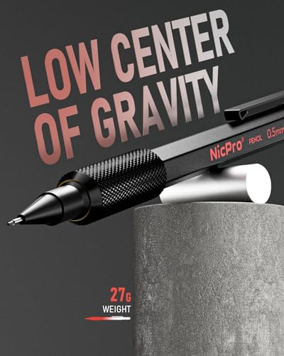 Nicpro 0.5 mm & 0.7 mm Mechanical Pencil Set with Case, MP2000 Metal Artist Mechanical Pencil With 6 Tube HB 2B Lead Refills, Eraser, Weatherproof Barrel for Outdoor Writing Drafting Sketching - size: 0.5mm & 0.7mm