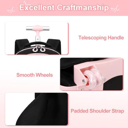 DIGOBAY Rolling Backpack for Girls, Girls Roller Backpack with Lunch Bag and Pencil Case, School Bookbag with Wheels for Elementary Middle High School Travel, Black Pink - color: Black and Pink