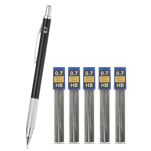 PATIKIL Mechanical Pencil 0.7mm, Lead Pencils Mechanical Holder Medium Point Automatic Metal Holder with 5Pcs Refills for Drawing Art Sketching Woodworking, Black - color: Black, size: 0.7mm