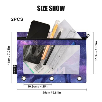 Custom Text Wolf Purple in Galaxy Pencil Pouch for 3 Ring Binder Personalized Text Photo Pencil Case Clear Window Pencils Bag for School Office 2 Packs - color: Custom Wolf Purple in Galaxy