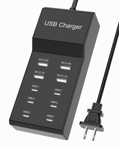 USB C Charger Block 10-Port USB-C Charging Station 6 USBC Ports & 4 USB-A Ports Total 50W USB Power Strip for Multi Devices for iPhone 16 17 15 14 13 12 Se, Galaxy, Pixel, Tablet, Camera, Headphones - color: Black-6*USB-C & 4*USB-A Ports