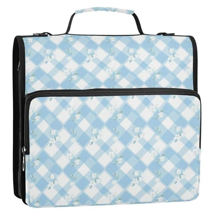 Gingham Zipper Binder 3 Ring Binder with Zipper 1.5 Inch Shoulder Strap & Handle Binders Organizer Bag Powder Blue - color: Powder Blue_3