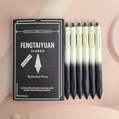 Fengtaiyuan Retractable Gel Pens, 1.0mm Bold Point, Quick Dry Black Ink, Gradient Black Barrel with Triangular Silicone Non-Slip Grip, Ergonomic Smooth Pens for Exam School Office [Pack of 6] - color: BlackFRW10P6