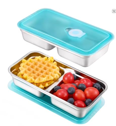 Snack Containers Reusable, Stainless Steel Double Compartment, Dishwasher- Reusable Condiment Containers with Lids - color: 2PCS
