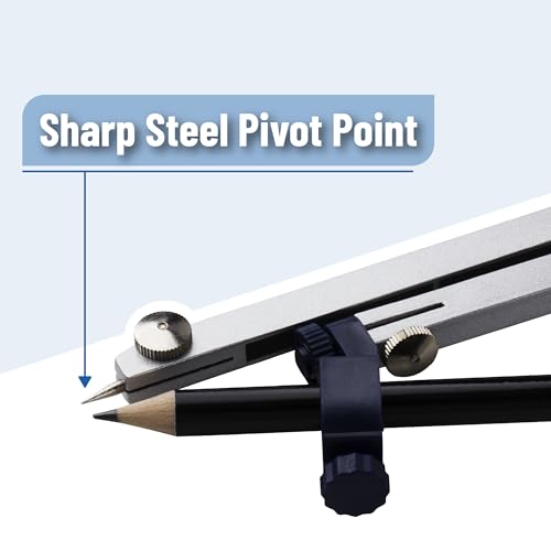 Mr. Pen- Metal Geometry Compass, Center-Wheel Design | Precision Drafting Compass with Pencil for School & Technical Drawing, Draws Circles up to 11 Inches Diameter - color: Silver