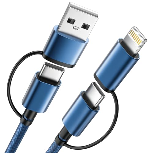 60W 4 in 1 Multi Charging Cable 2 Pack 5FT, USB C to USB C Cord | Dual Input USB A and USB C with Dual Output USB C 60W and IP 27W, Fast Charging Phone Charger Cable for Travel and Car - color: NavyBlue