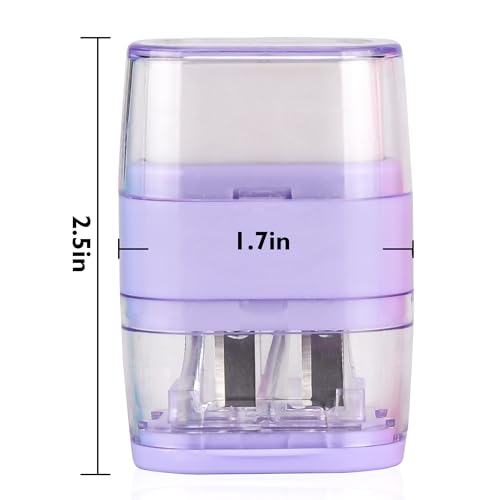 1PCS Manual Pencil Sharpener with Eraser, 2 Sharpening Holes Sharpener with Eraser for School, Office and Home Supplies (Purple) - color: Purple