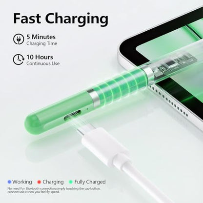 Stylus Pen for iPad 6th-11th Generation-2X Fast Charge Active Pencil Compatible with 2018-2026 Apple iPad Pro 11"/12.9"/M4, iPad Air 3/4/5/M2/M3/M4,iPad mini 5/6/7 Gen-Green | Tilt Sensitivity, USB-C Charge, Compatible with 2018-2026 Apple Pencil iPad Pro