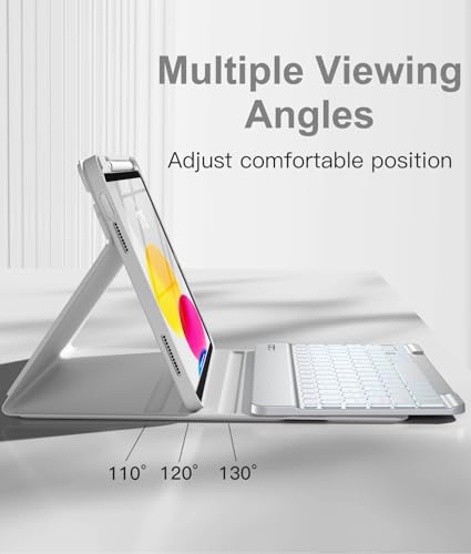Hamile for iPad 11th 10th Generation Case with Keyboard - 7 Colors Backlit Wireless Detachable Folio Keyboard Cover with Pencil Holder for iPad A16 11-inch 2025 10th Gen 10.9 Inch 2022 (Light Gray) - color: Light Gray