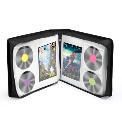 LIOVODE DVD Case 128 DVDs and 64 Booklets Capacity, CD/Blu-ray Storage Binder Case with Booklet Inserts Media Organizer Holder Black Blu ray Wallet for Car (128 Capacity) - size: 128 Capacity