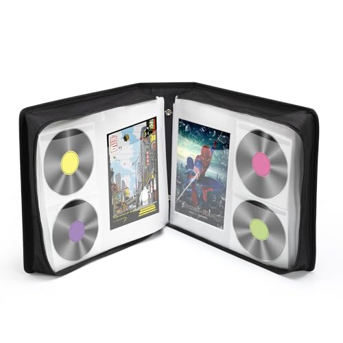 LIOVODE DVD Case 200 DVDs and 100 Booklets Capacity, CD/Blu-ray Storage Binder Case with Booklet Inserts Media Organizer Holder Black Blu ray Wallet for Car (200 Capacity) - size: 200 Capacity