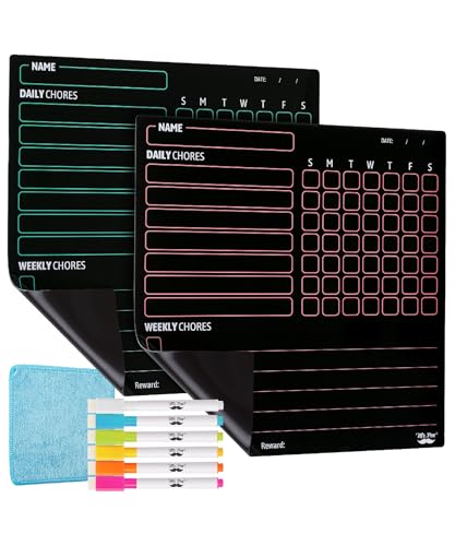 Mr. Pen- Magnetic Dry Erase Chore Chart for Fridge, 10"x10", 2 Pack | 6x Fine Point Markers, Refrigerator Magnetic Chore Chart Dry Erase for Multiple Kids, Teens and Adults - color: Black