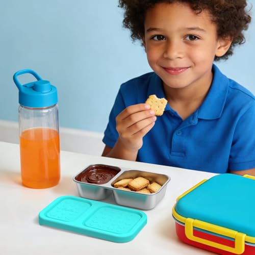 SOPHICO 2 compartment Reusable Kid Lunch Snack Containers with Silicone Lid | On-the-Go Snacking Box,Meal Prep Food Storage,Leak Proof - color: 2 compartments, 4 pack