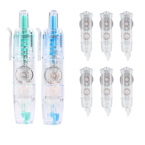 Refillable Correction Tape, 157 ft Total – 2 Pre-Filled Dispensers + 6 Snap-In Refills, School & Office, Blue+Green - color: Blue+Green