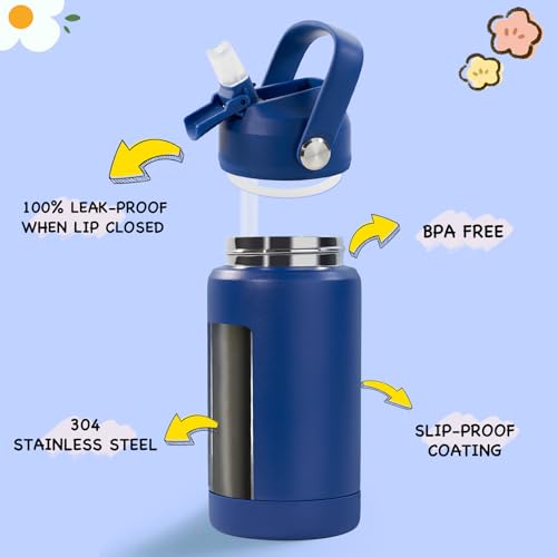 Kerilyn 12oz Kids Water Bottle 2 Pack, Stainless Steel Insulated Water Bottle Bulk, Toddler Cups with Straws Leak-Proof, Kids Water Bottles for School Boys Girls, BPA Free, Blue+Green 2 Piece Set - color: A. Blue+Green