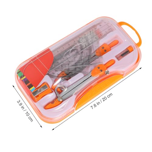 Uonlytech 1sets Student Geometry Math Set Metal Compass and Ruler Kit Eraser Sharpener and Storage Case for Drafting and Drawing for School and Office Use Random Color