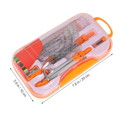 Uonlytech 1sets Student Geometry Math Set Metal Compass and Ruler Kit Eraser Sharpener and Storage Case for Drafting and Drawing for School and Office Use Random Color