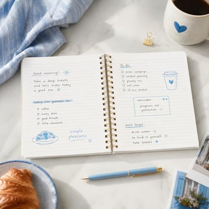 Pearhead Euro Breakfast Hardcover Spiral Notebook, 8x10.5 College-Ruled Lined Journal with Perforated Pages, 200 Pages for Planning, Work & School - color: Blue & White European Vacation Spiral Notebook