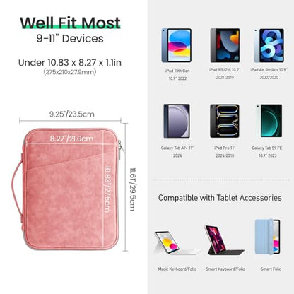 DTTO 9-11 Inch Tablet Sleeve Bag for iPad A16, iPad Air 11-inch M3 M2 / Air 5/4th Gen 10.9", iPad Pro 11 M4, iPad 10/9/8/7th Gen, Galaxy Tab A9+, Waterproof Travel Bag, Pink - color: Pink, size: 9-11 Inch