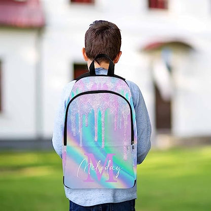 Customize Name Casual School Backpack for Kids, Personalized Rainbow Glitter Initial Schoolbag Shoulder Bag Custom Lunch Box Bag Travel Daypack for Students Boys Girls Back School Gifts Picnic - color: Multi 18