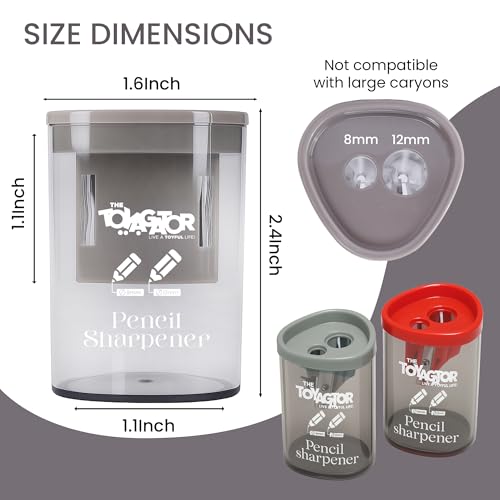 Manual Pencil Sharpener - 2 Pcs Dual Hole Premium Quality Pencil Sharpeners for Standard & Large Sized Pencils - Handheld Pencil Sharpener for Kids, Adults, Artists, (Red & Gray)