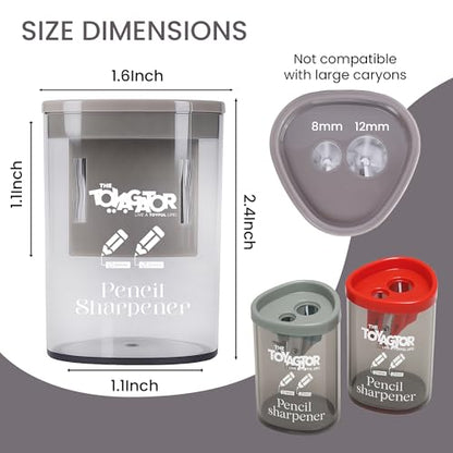 Manual Pencil Sharpener - 2 Pcs Dual Hole Premium Quality Pencil Sharpeners for Standard & Large Sized Pencils - Handheld Pencil Sharpener for Kids, Adults, Artists, (Red & Gray)