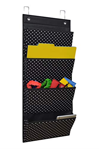 Hanging Wall File Organizer for Office - Over Door Wall Hanging Folder Holder & Classroom Pocket Document Organizer, Paper Mail Storage Rack with 4 Large Pockets,Black