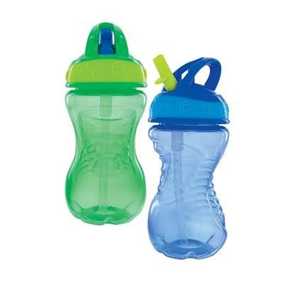 Nuby Flip-It Hard Straw Cups with Vari-Flo Straw - (2 Pack) 10 oz - Spill-Resistant - 12+ Months - Blue/Green - color: Blue & Green