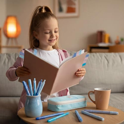 Eersida 74 Pcs Aesthetic School Supplies with Large Pencil Pouch 5 Ink Gel Pens 12 Highlighters 6 Mechanical Pencils 0.5mm 9 Color Pens 4 Note Pads Set for Student Stationary (Blue,Cute Style) - color: Blue, style: Cute Style