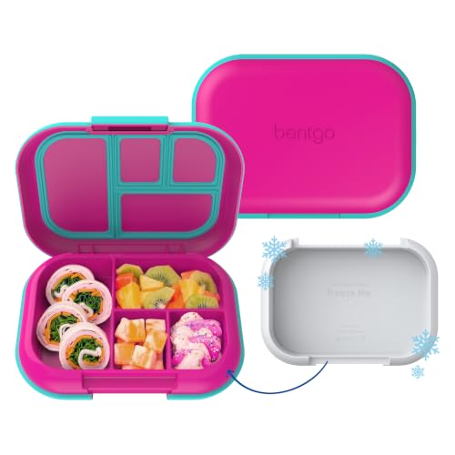 Bentgo Chill Kids Leakproof Lunch Box - 4-Compartment Bento Box with Built-In Ice Pack, 3.3 Cup Capacity, BPA-Free, Microwave & Dishwasher Safe Tray, Ages 3–7 (Fuchsia/Teal) - color: Fuchsia/Teal